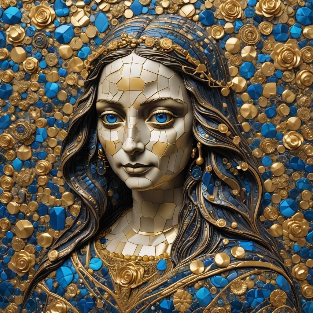 Quilted Mona Lisa Portrait in Klimt-Inspired Style