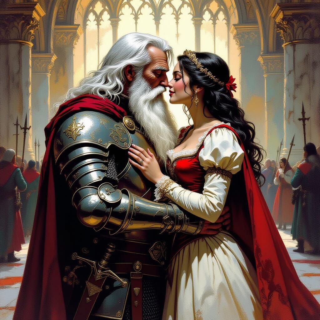 Knight Kisses Damsel in Fantasy Art Style