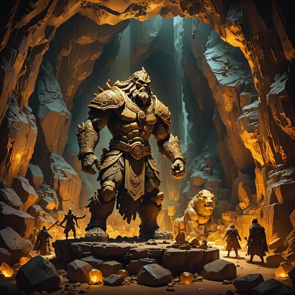 Stone Guardian Chasing Thief in Amber Cave