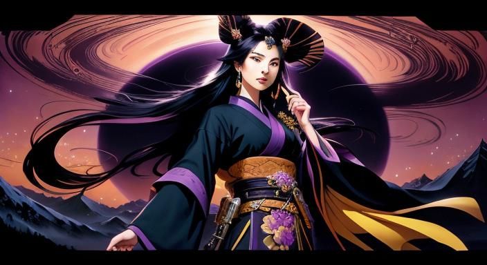 Kimono Woman in Snowy Landscape: Fantasy Art