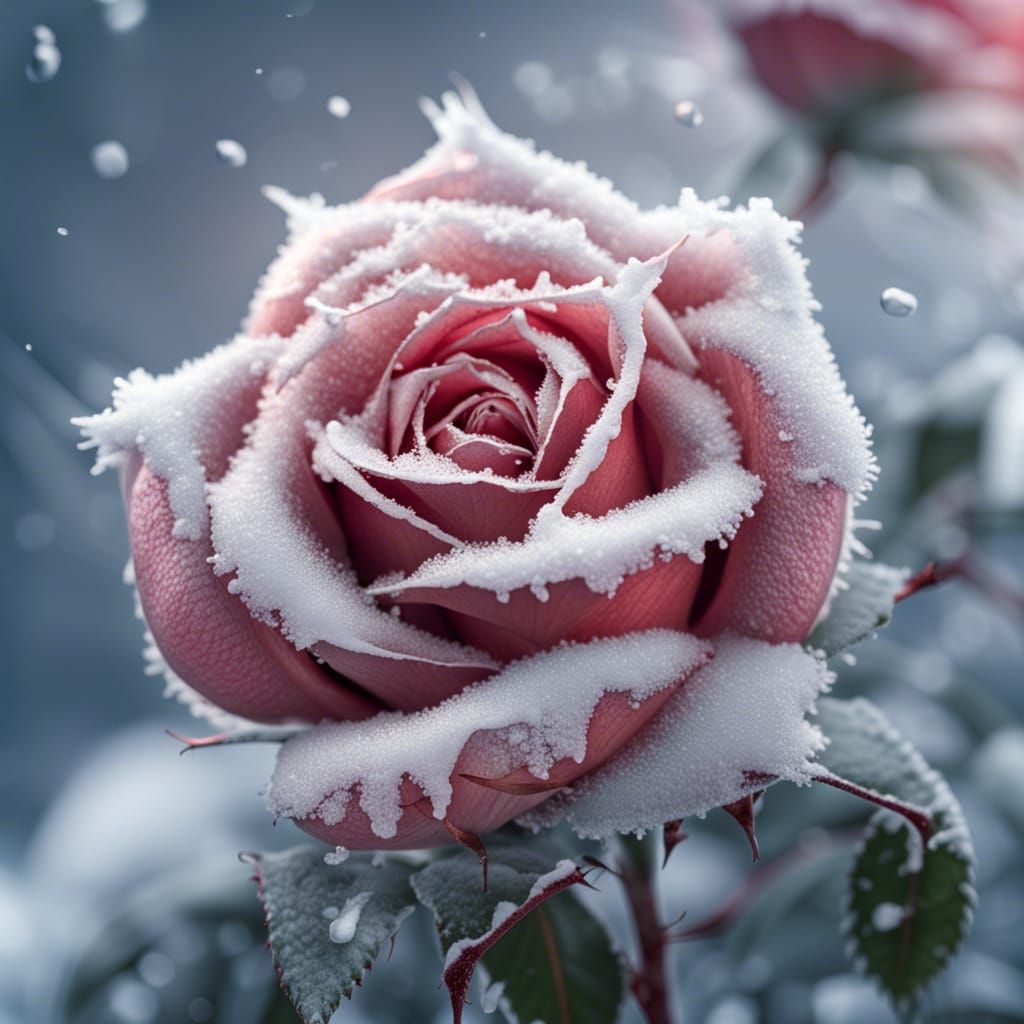 Icy Rose with Snow in Detailed 8k Resolution
