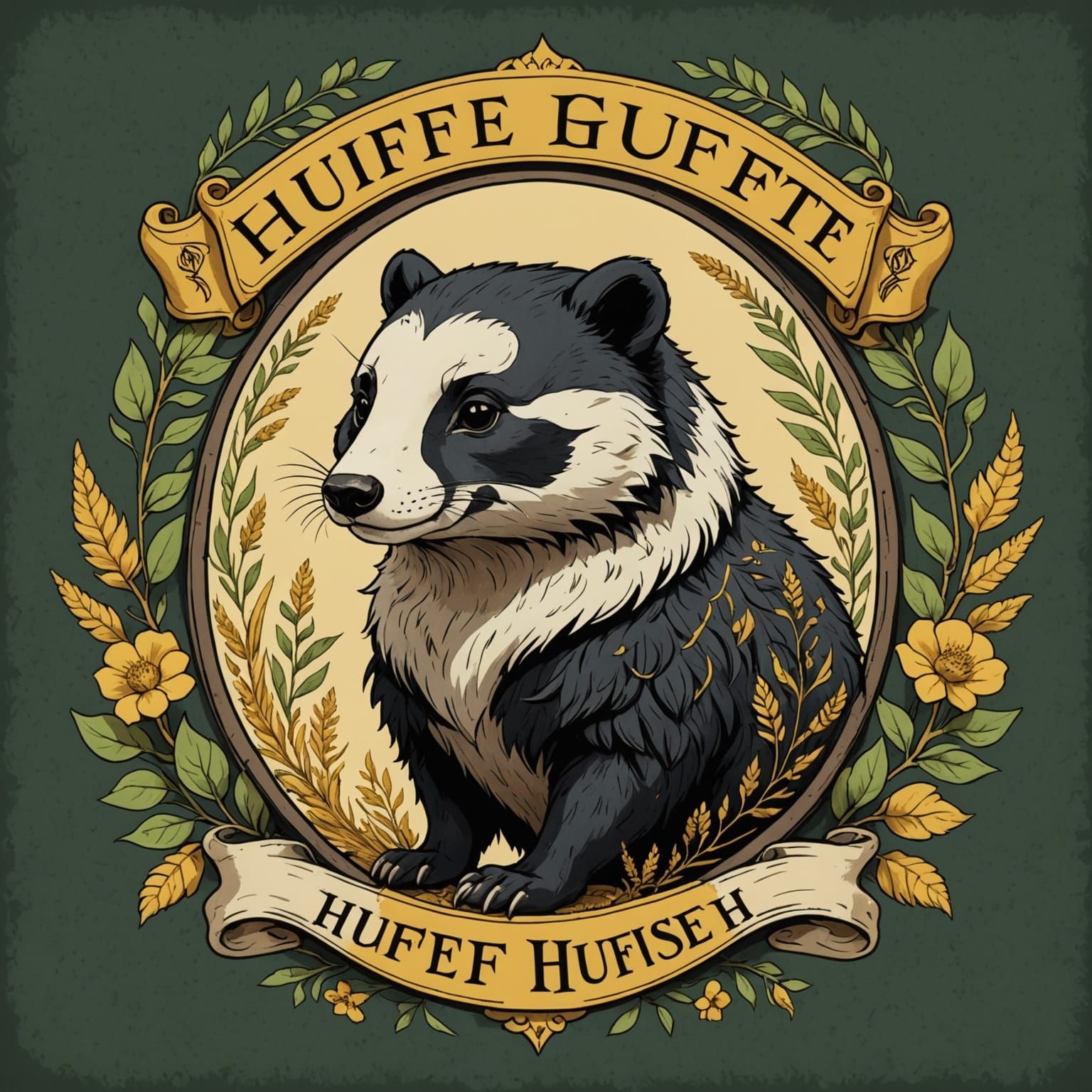 Whimsical Hufflepuff Crest in Ghibli Style