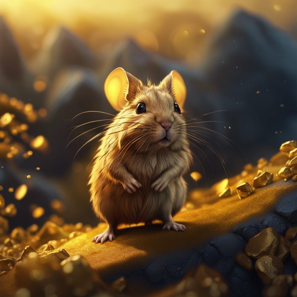 Golden Degu on Hill with Falling Gold