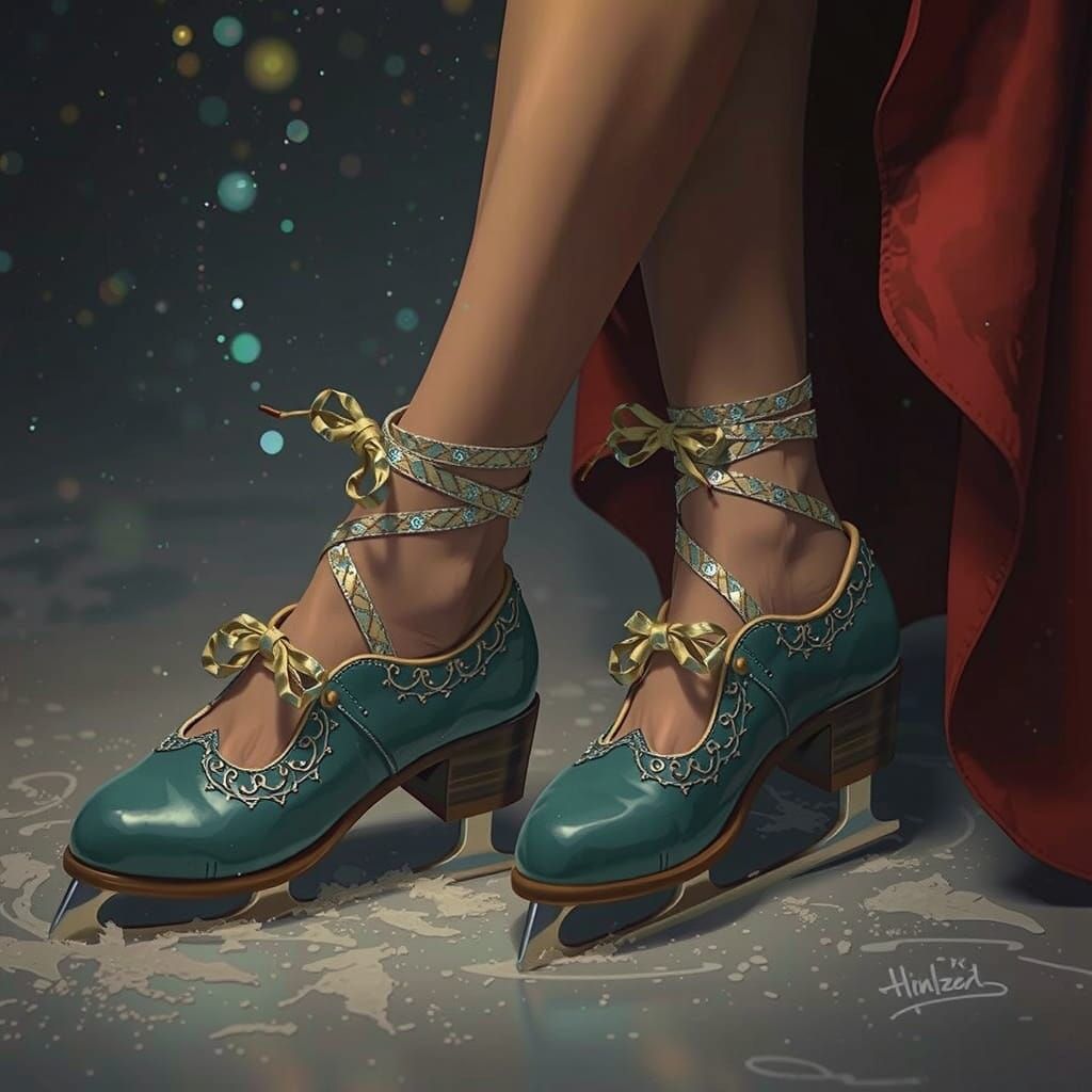 Woman's Feet in Elegant Ice Skates on a Frozen Lake