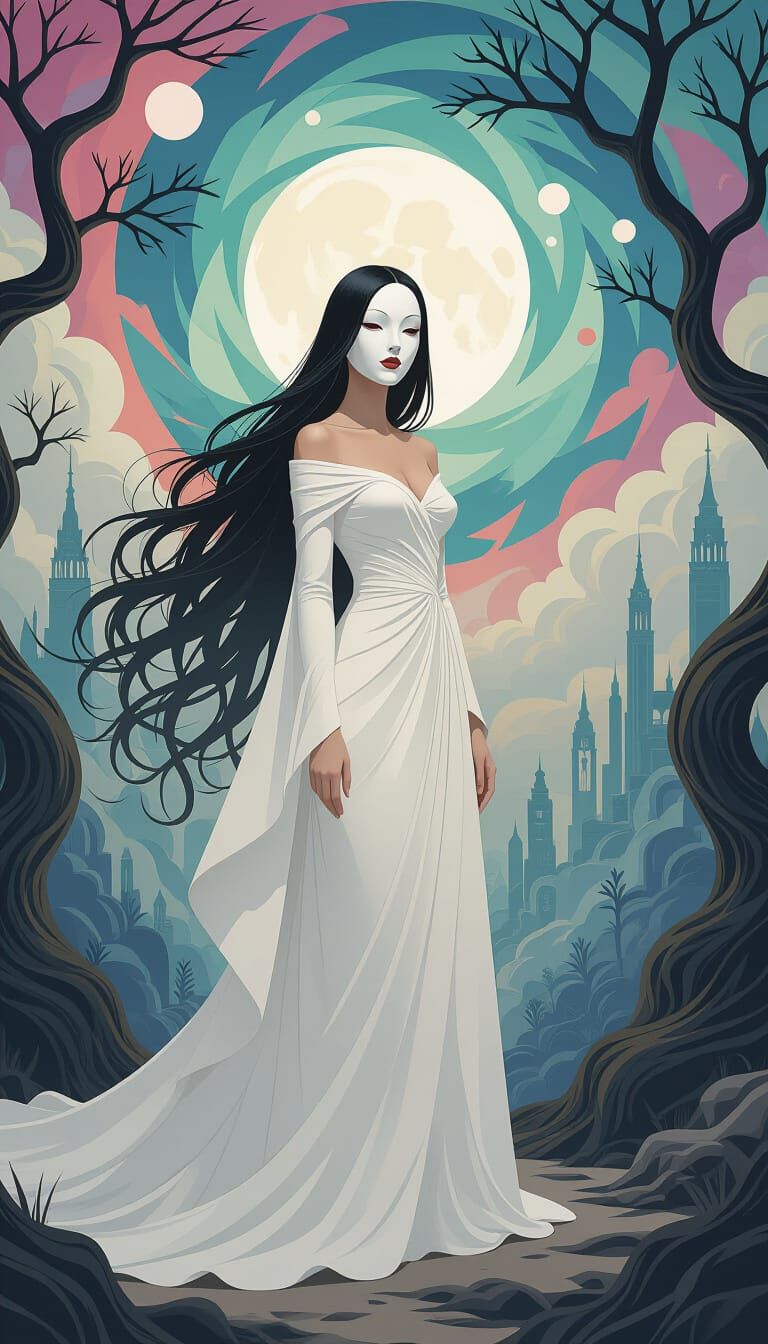 Surreal Woman in Dreamlike Landscape