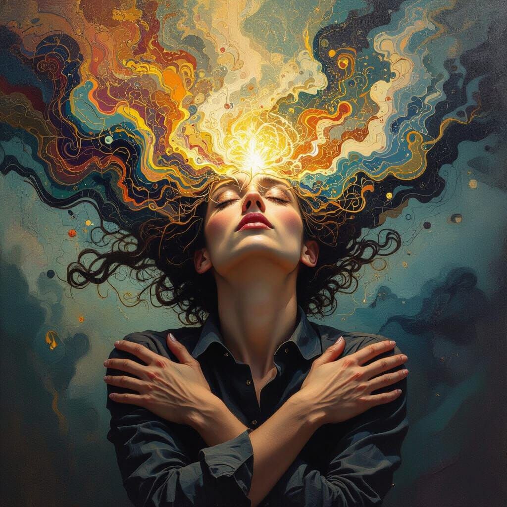 Embracing Mental Chaos: Surreal Art with Golden Light