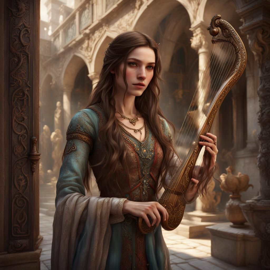 Renaissance Rogue Aasimar in Open Courtyard