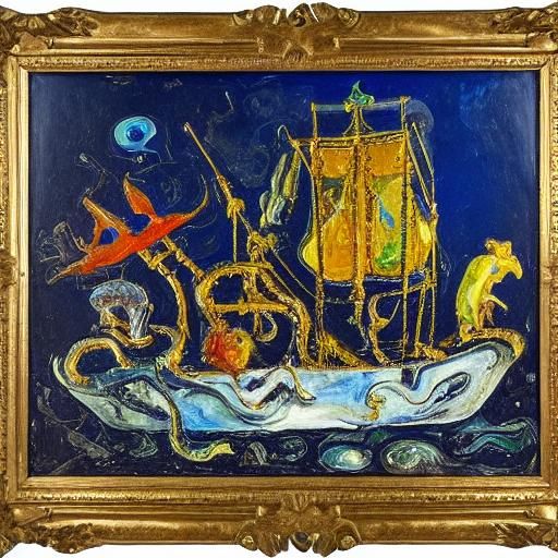 Crystal Ship Still Life in Expressionist Style