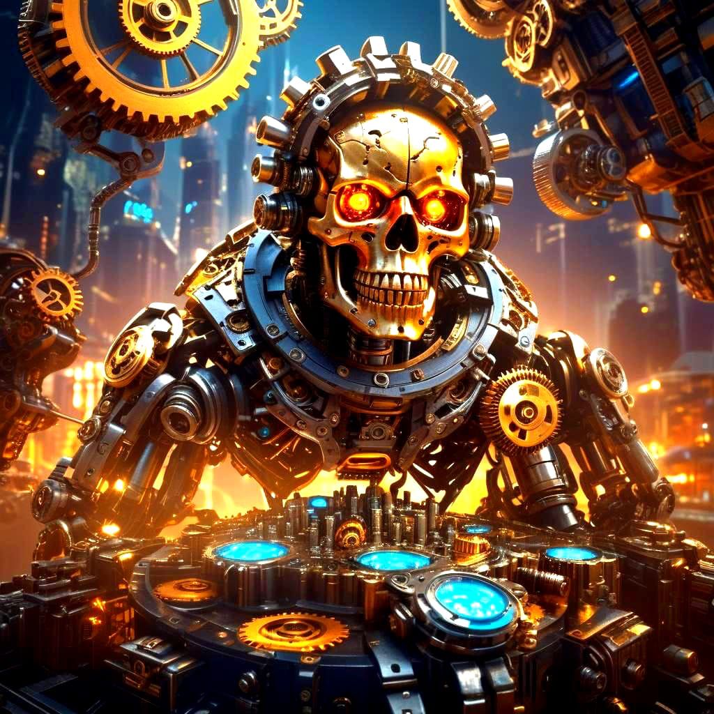 Mechanical Skull Overlook in Sci-Fi Style