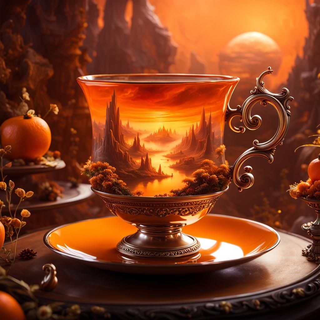 Orange Miniature Fantasy World in a Teacup