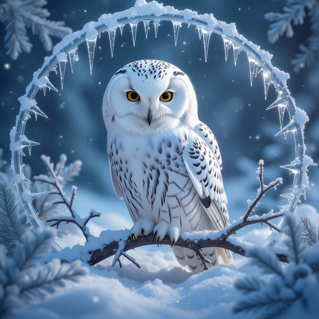 Majestic Snowy Owl in Miniature Winter Terrarium