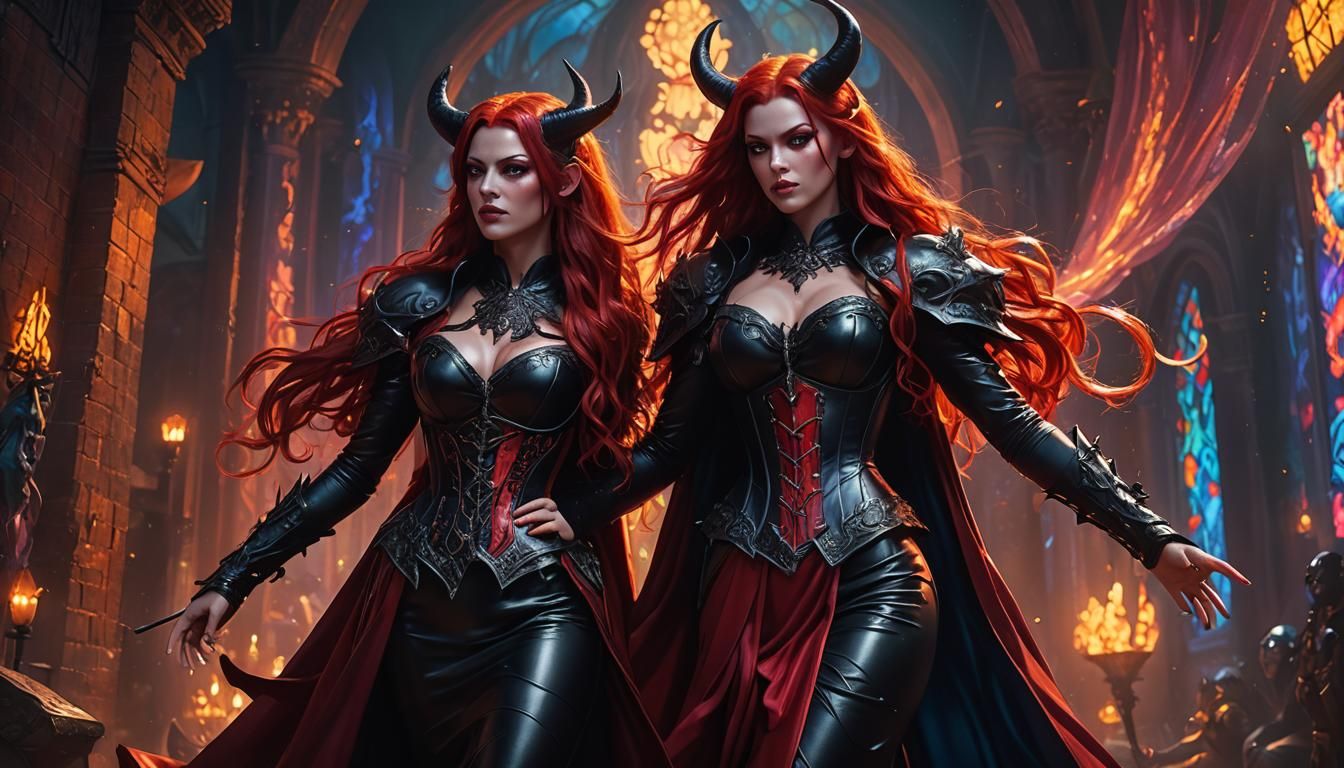 Hyperrealistic Demoness with Latex Dress in Dark Fantasy Sty...