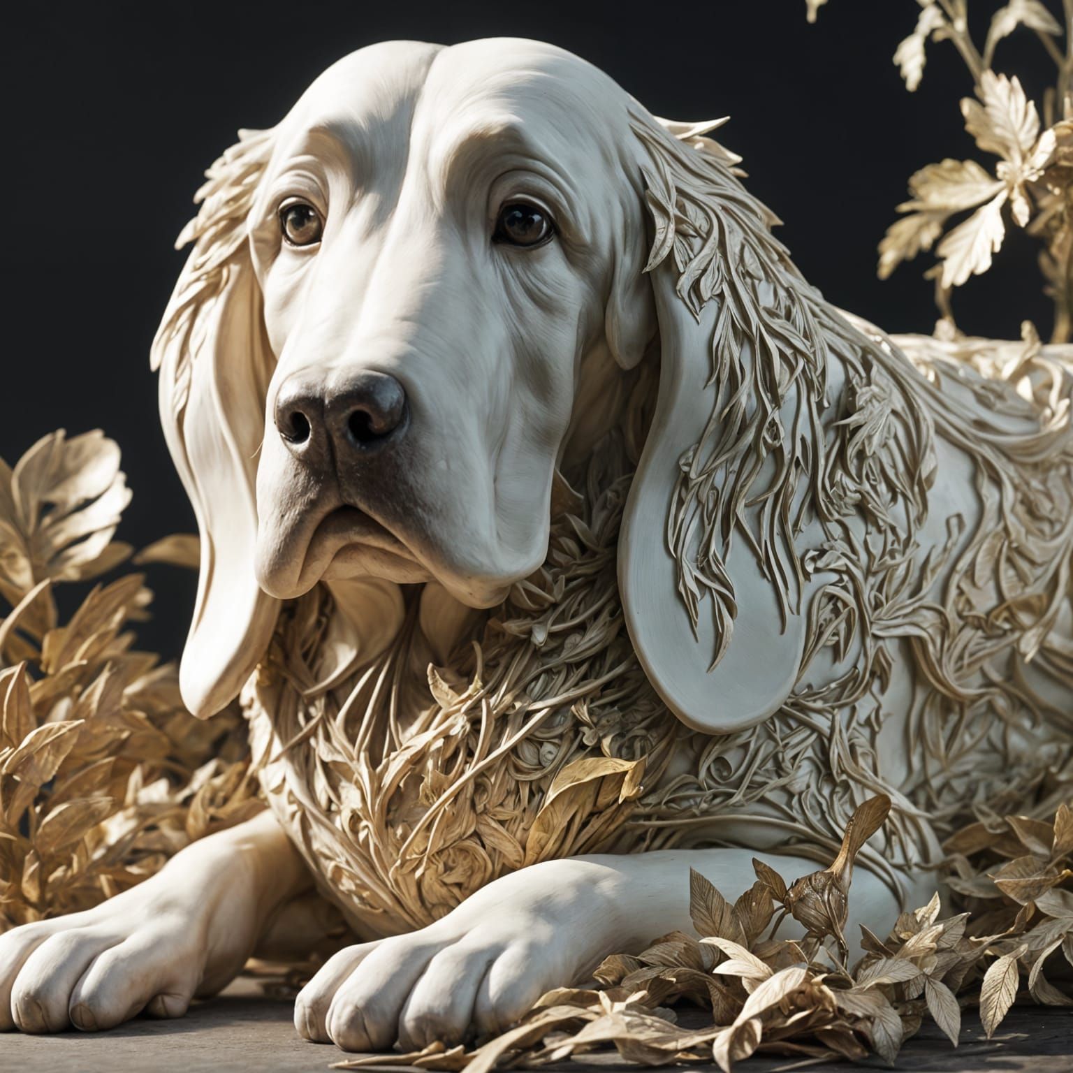 Basset Hound Sculpture in Ivory Forest