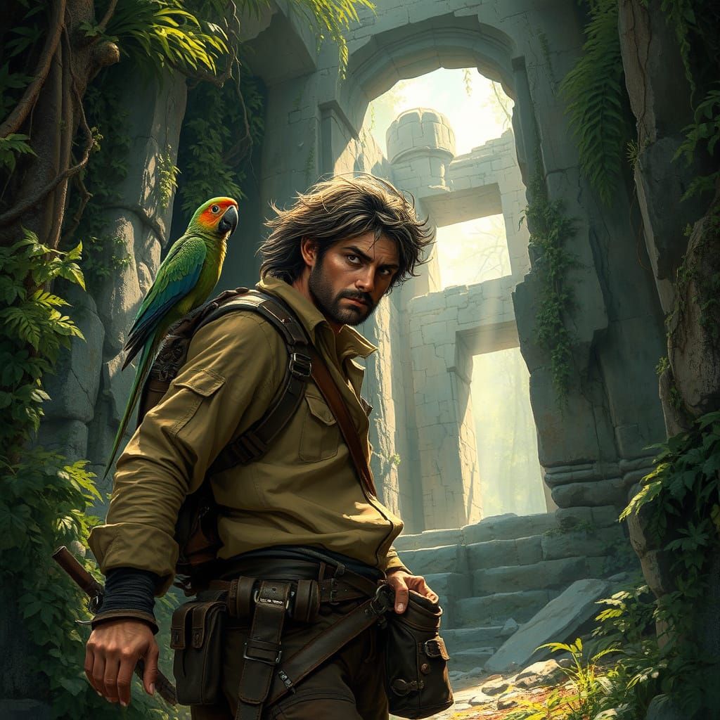 Ancient Ruins Explorer in Whimsical Fantasy Style