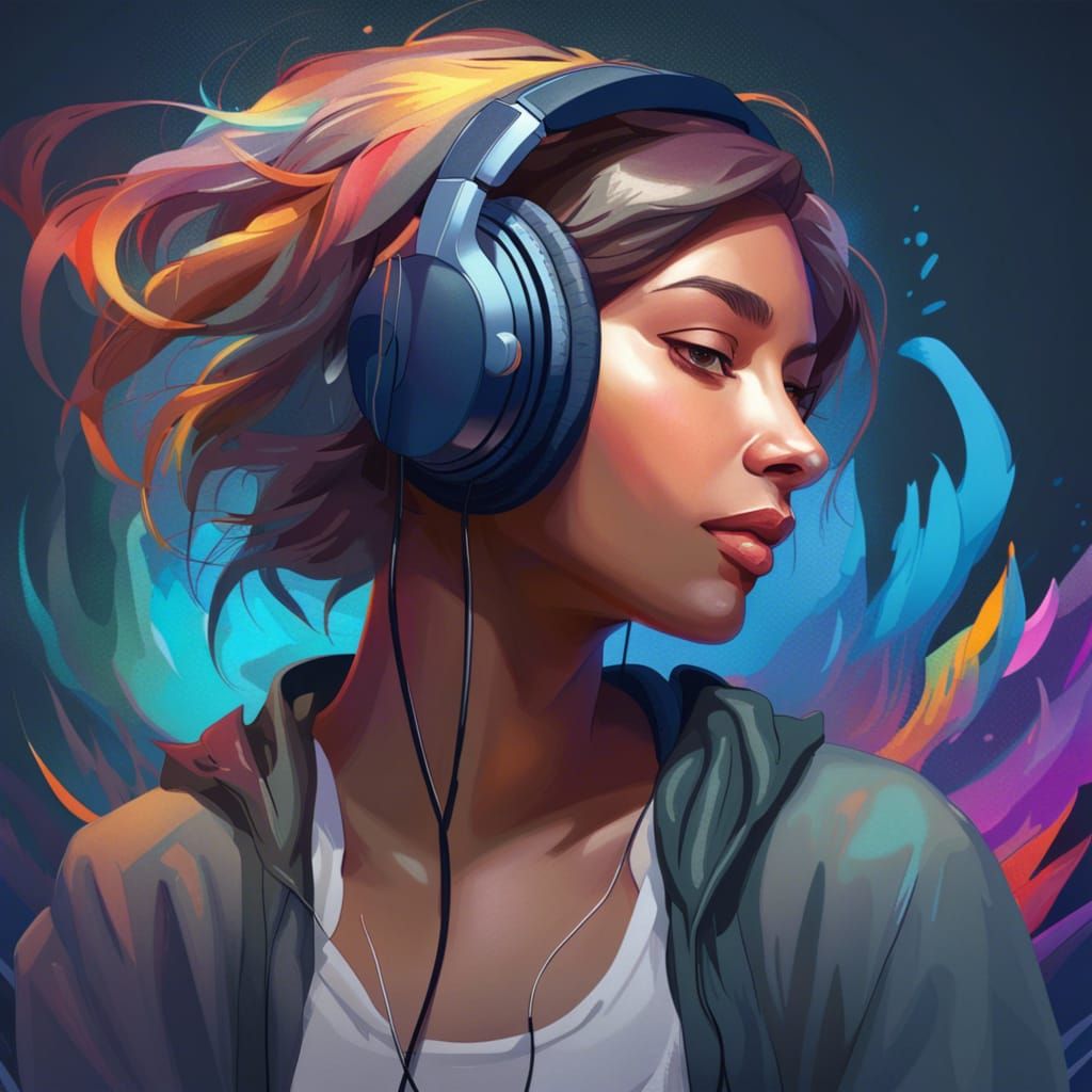Detailed Portrait of Person Listening to Music