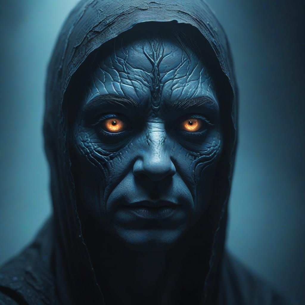 Mysterious Being in Darkness: Surreal Oil Painting