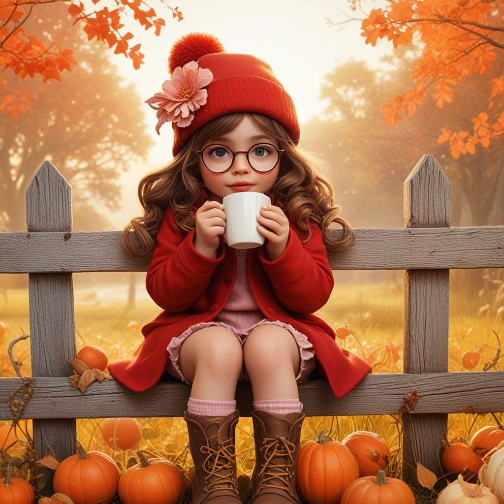 Girl Enjoys Hot Chocolate in Autumnal Fashion