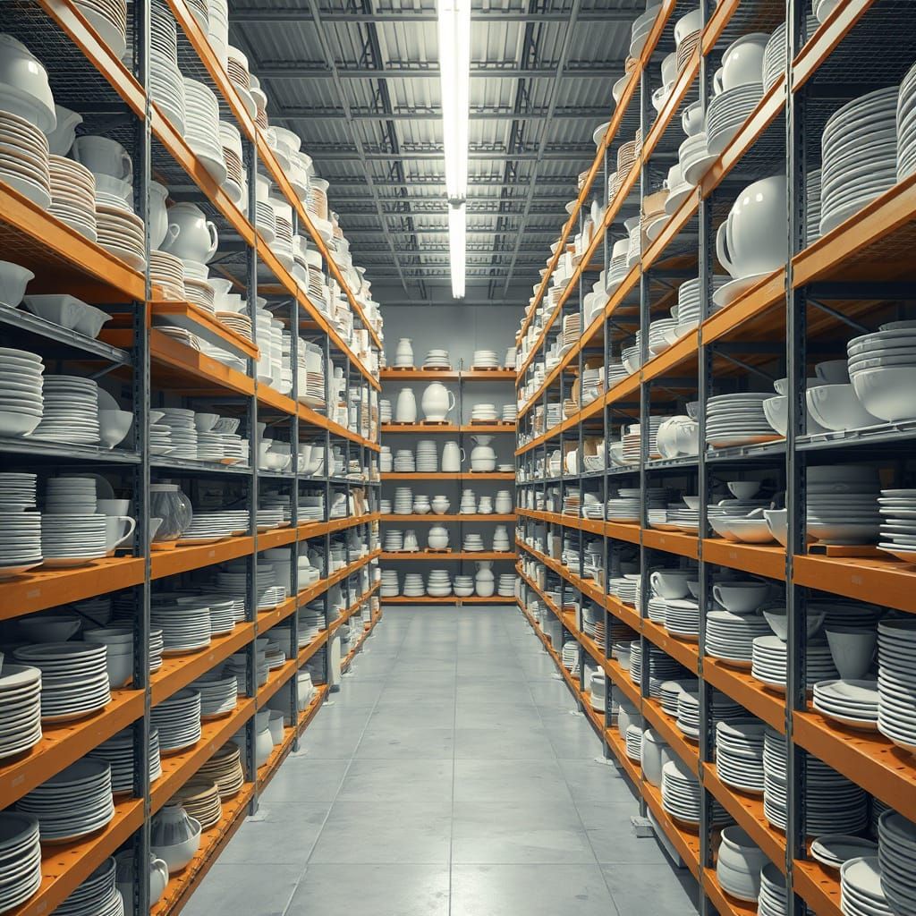 Hyperrealistic 3D Warehouse of Fine China