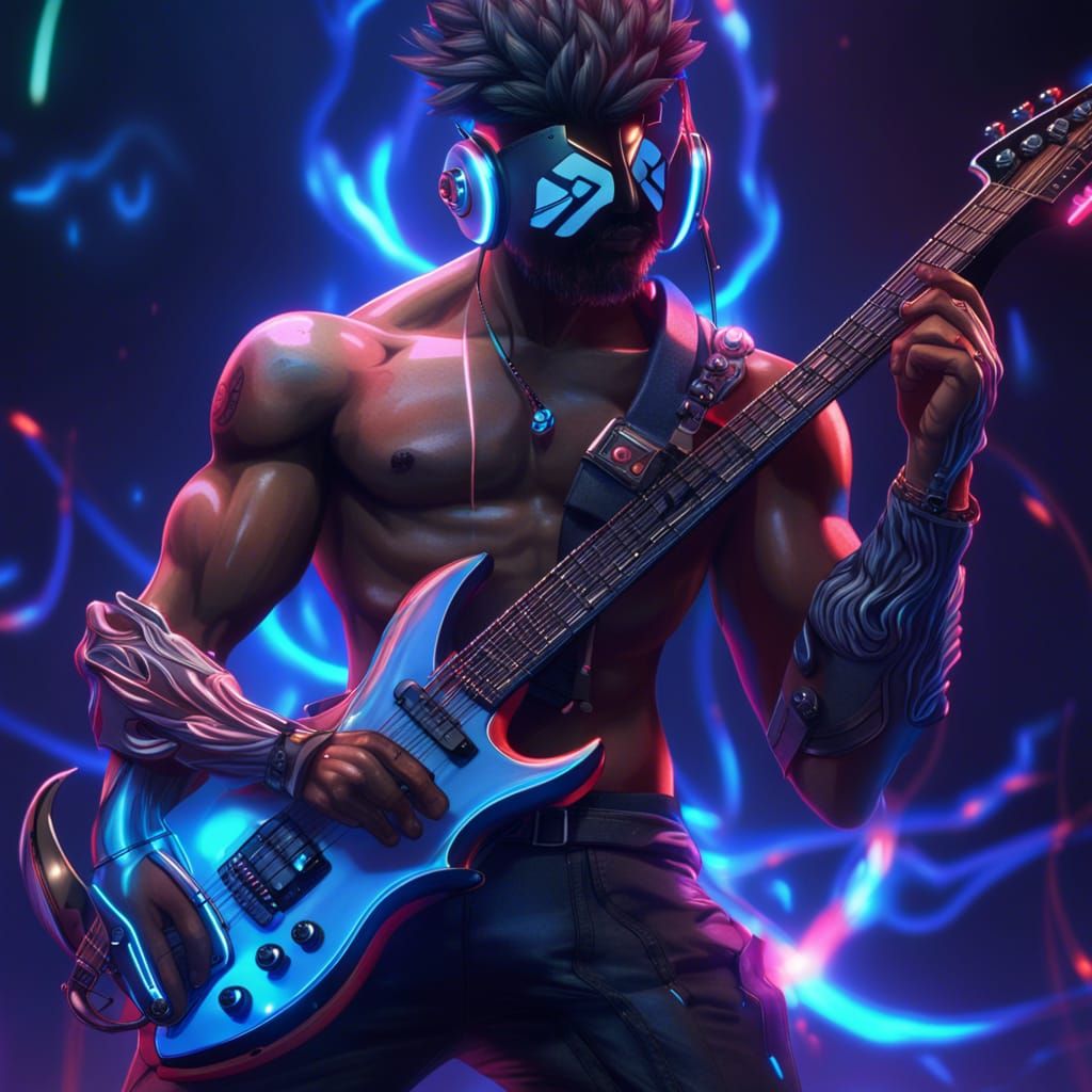 Anime Man with Electric Guitar in Unreal Engine Style