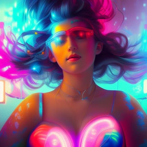 Hyperrealistic Neon Pinup Girl in Rave Style