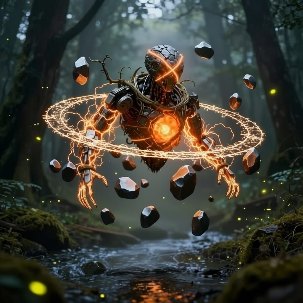 Molten Metal Creature in Enchanted Forest