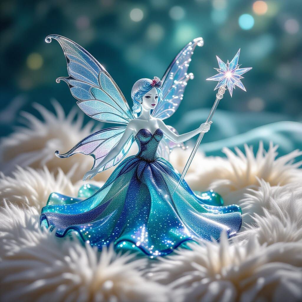 Abstract Blown Glass Fairy with Glittery Fur