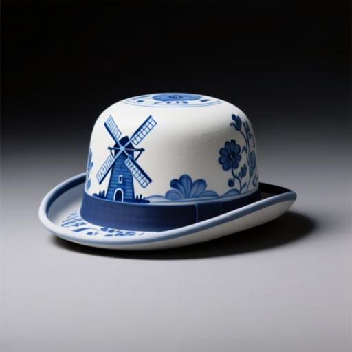 Delftware Bowler Hat on Gradient Background