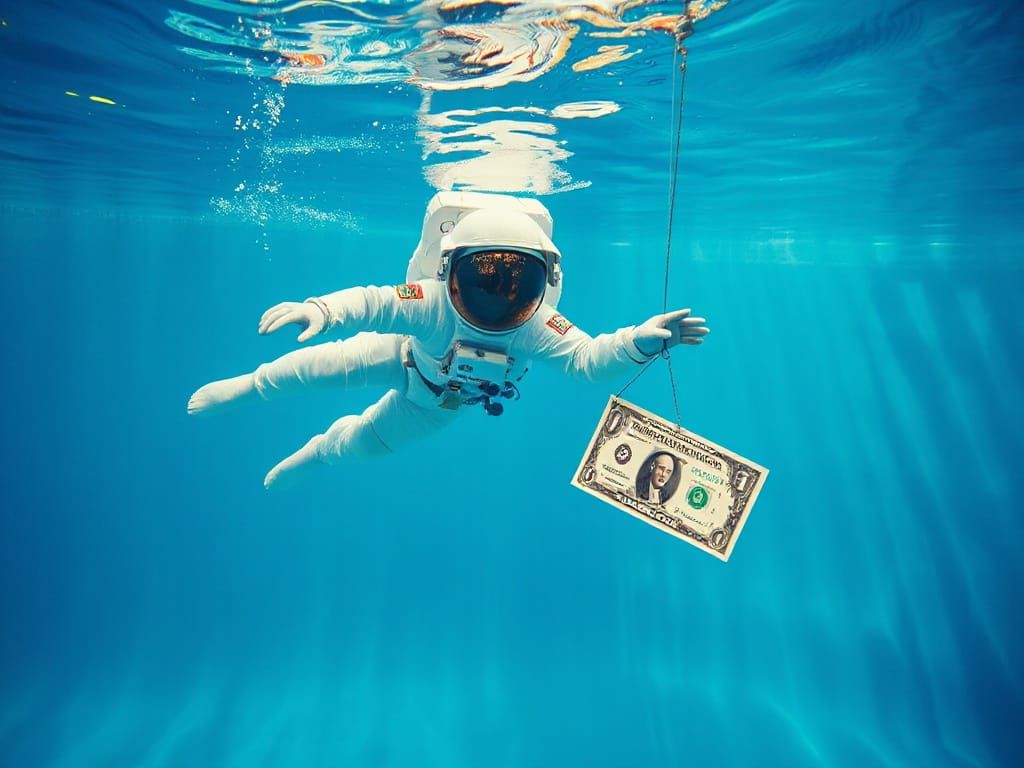 Astronaut in Dreamlike Swimming Pool Scene