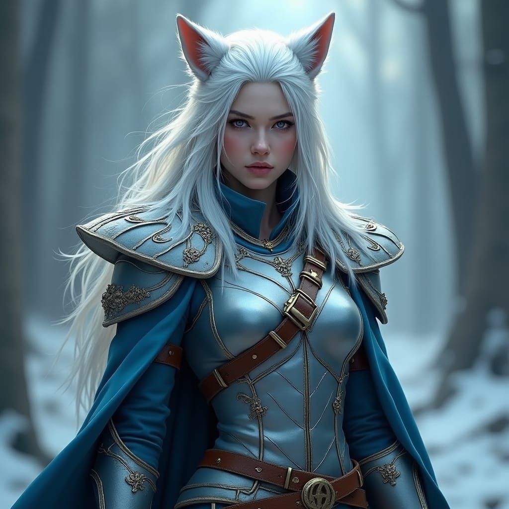 Armored Lycan Ranger with Wolf Ears: Digital Art