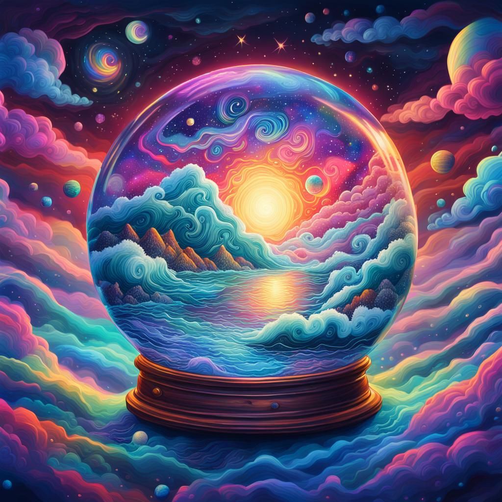 Mini Ocean in Snowglobe: Holographic Astral Illustration