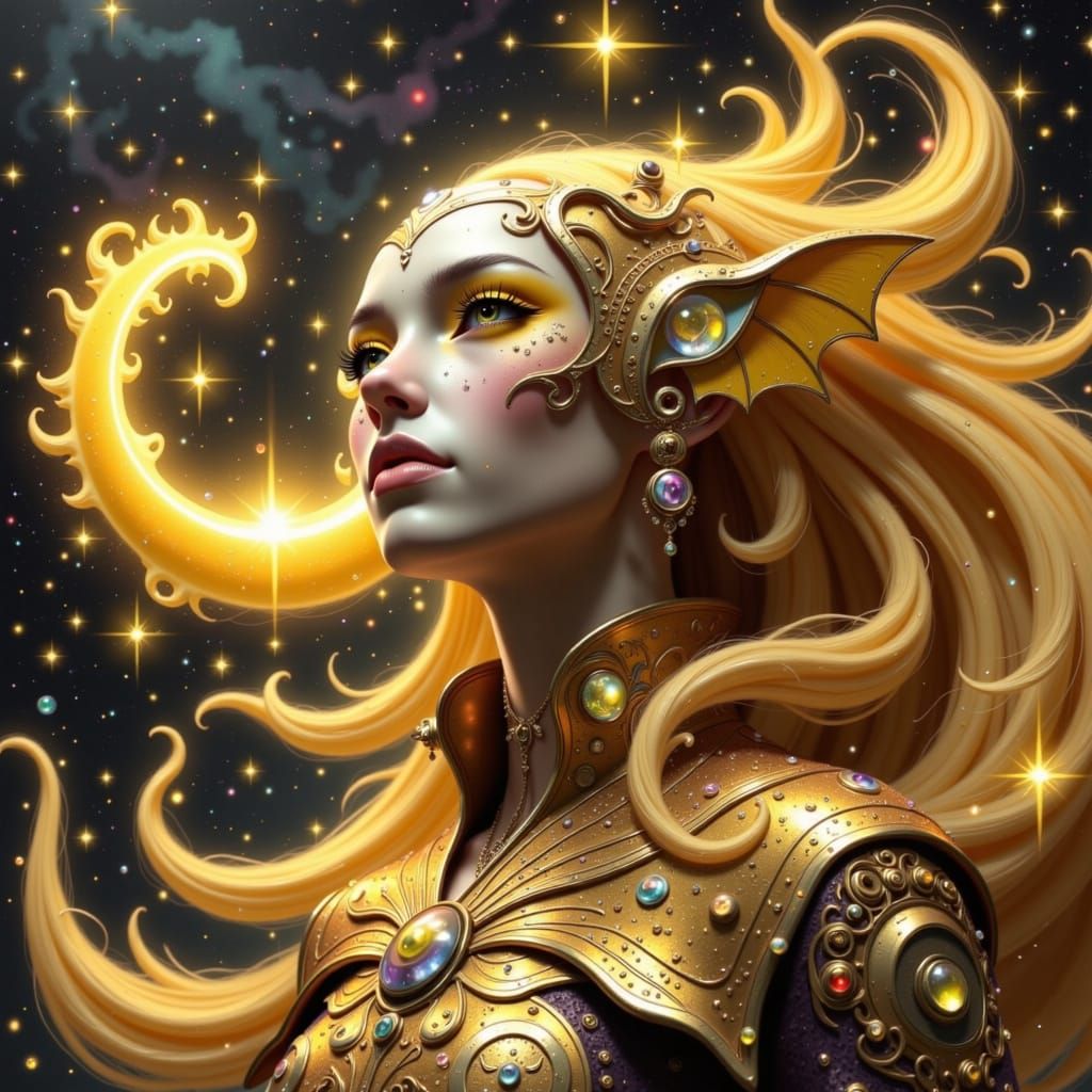 Metallic Gold Alien in a Retro-Futuristic Style