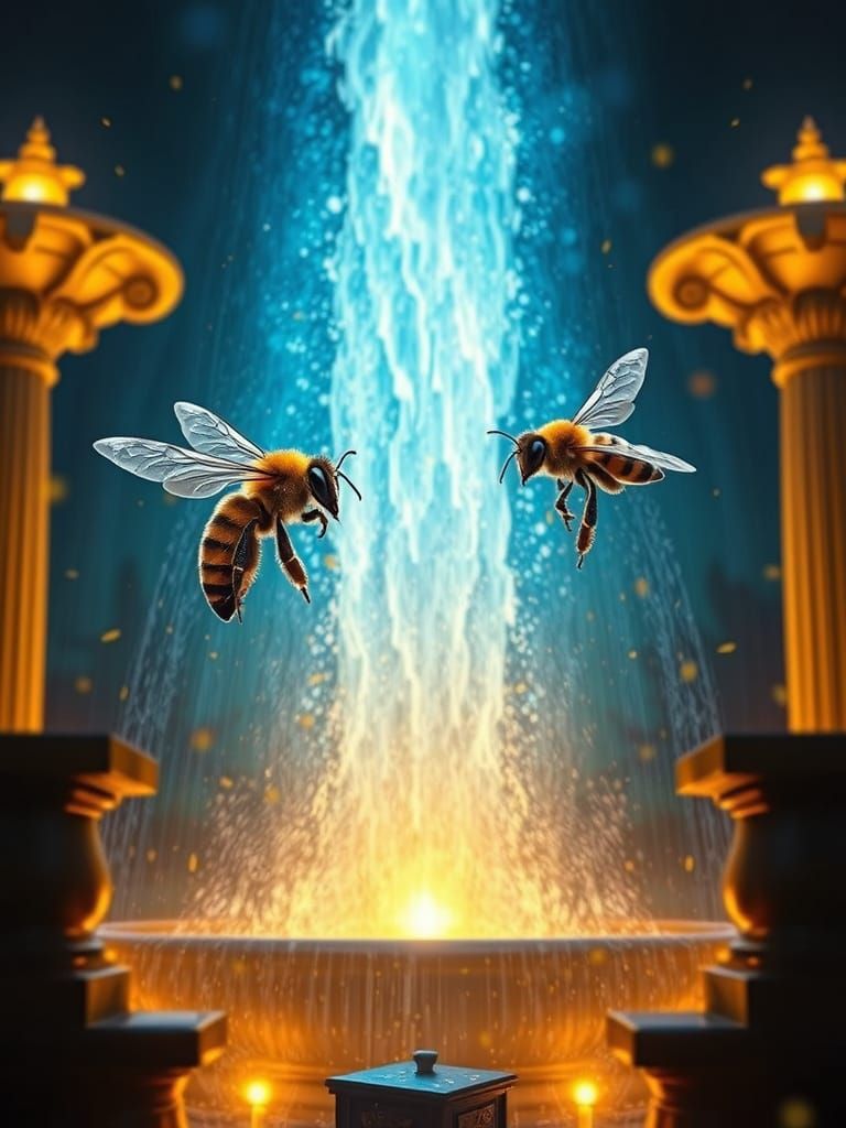 Bees and Honey Fountain in Comic Book Style