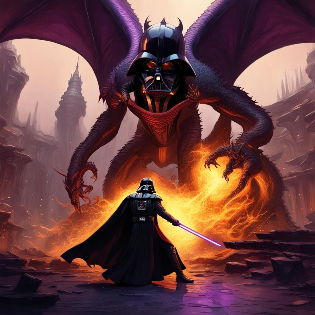 Darth Vader fighting a Darth Dragon