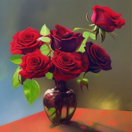 Red and Purple Roses in Oil Painting Style