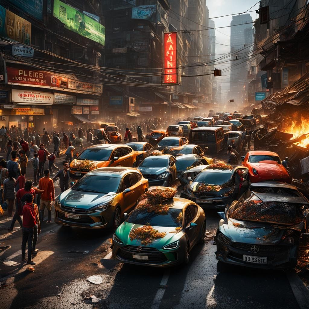 Chaotic City Street Scene from Digital Manipulation