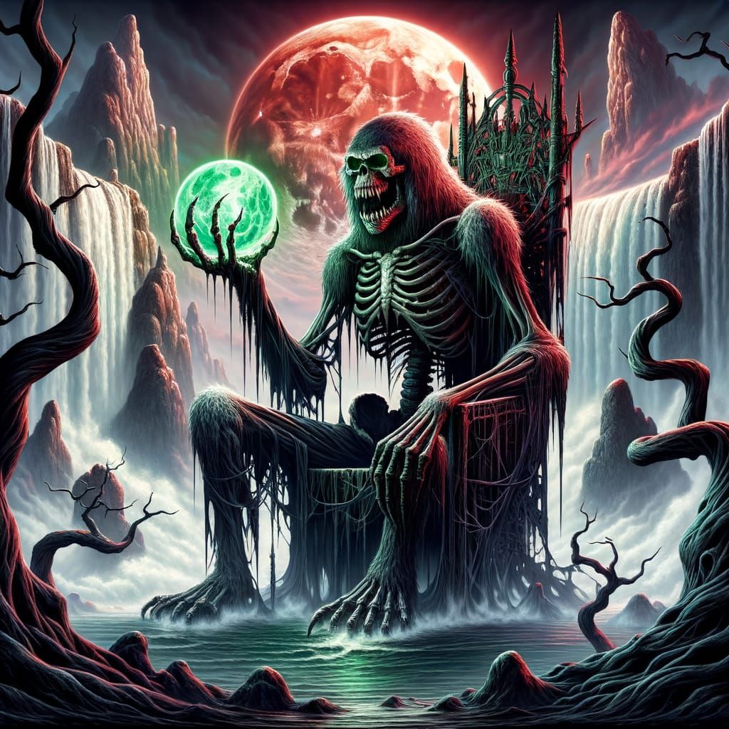 Skeletal Gorilla on Throne Holding Glowing Orb
