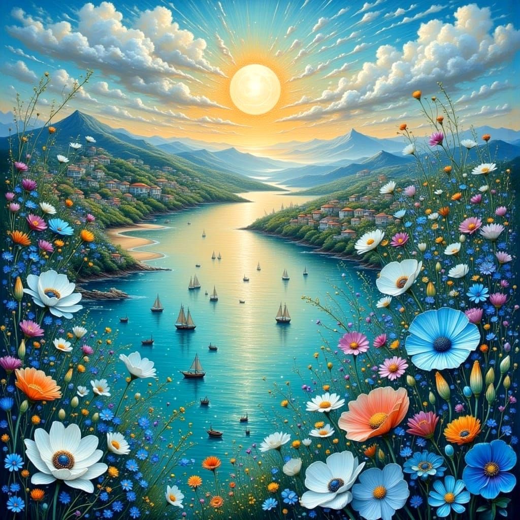 Vibrant Fantasy Landscape Bird's Eye View