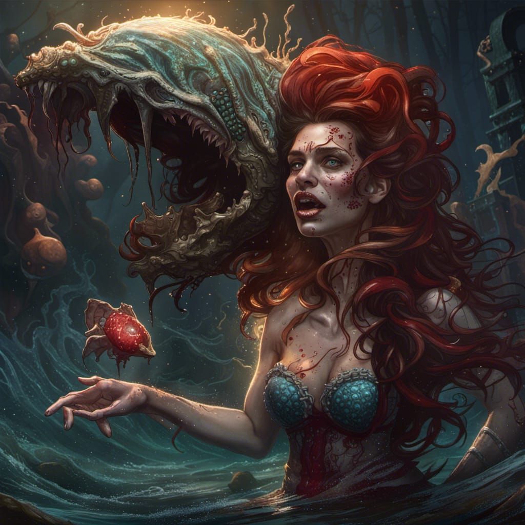 Gory Demon Mermaid in Dark Fantasy Style