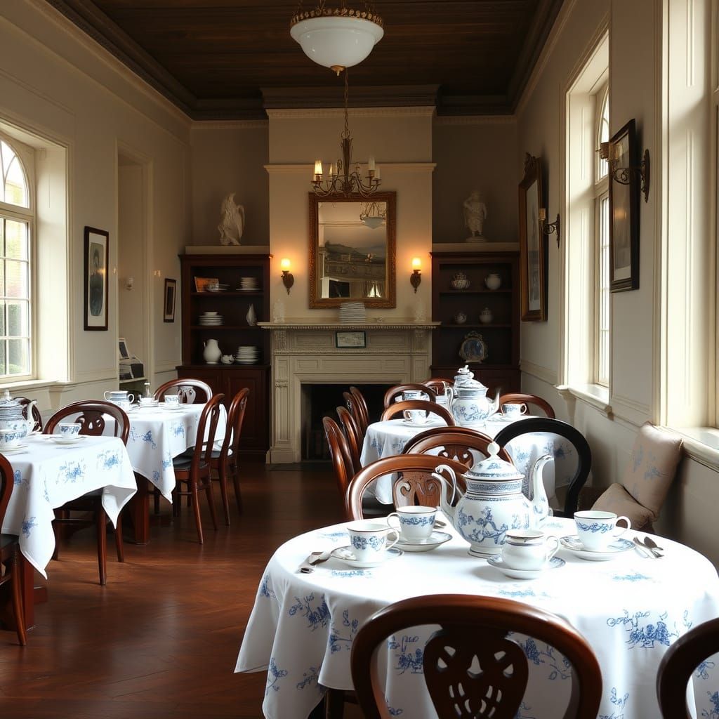 Charming English Tea Room with Blue China