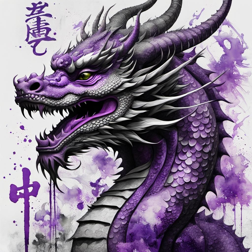 Asian Dragon in Black and White Graffiti Art