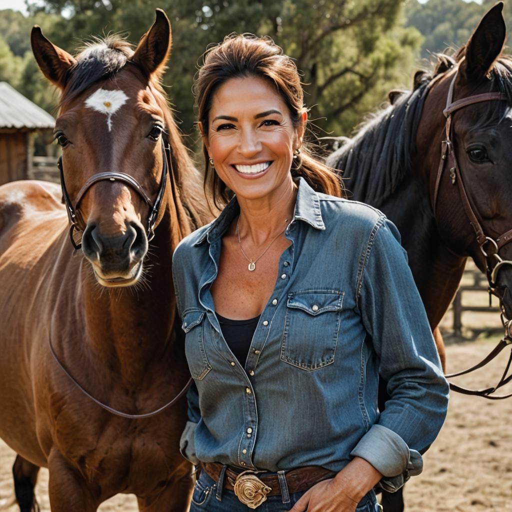 Beautiful Woman with Horse in Realistic Photo