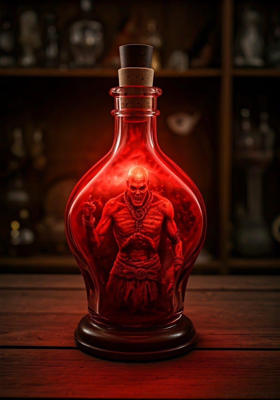 Cursed Genie in a Bottle in Antique Shop