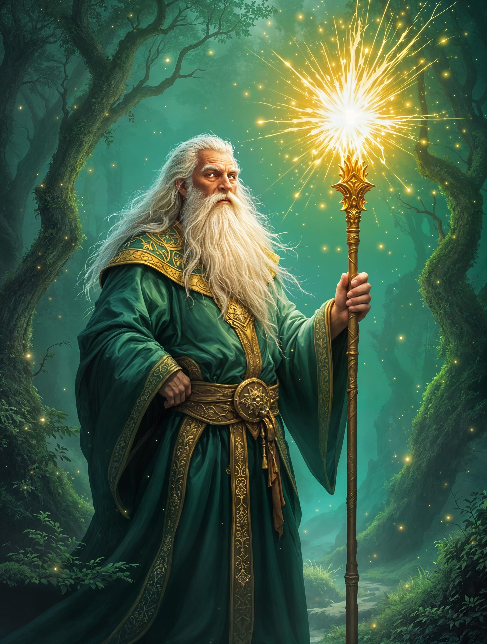 Ancient Wizard in a Glowing Forest