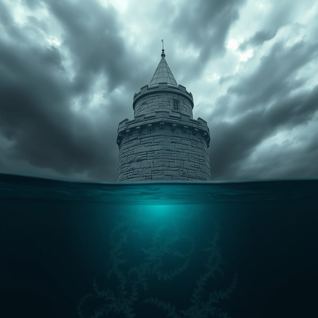 Towering Ocean Spire in Dramatic Digital Painting