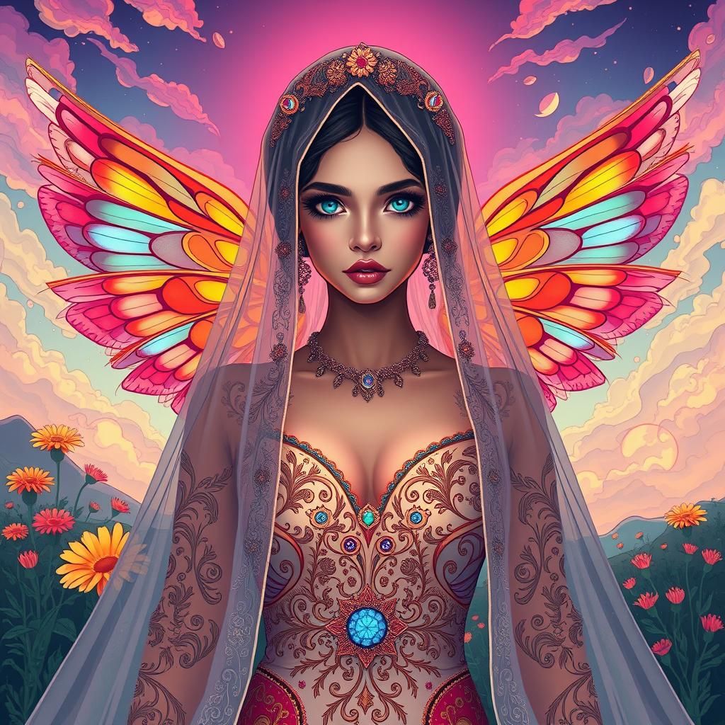 Whimsical Fairy Bride in Colorful Vector Art