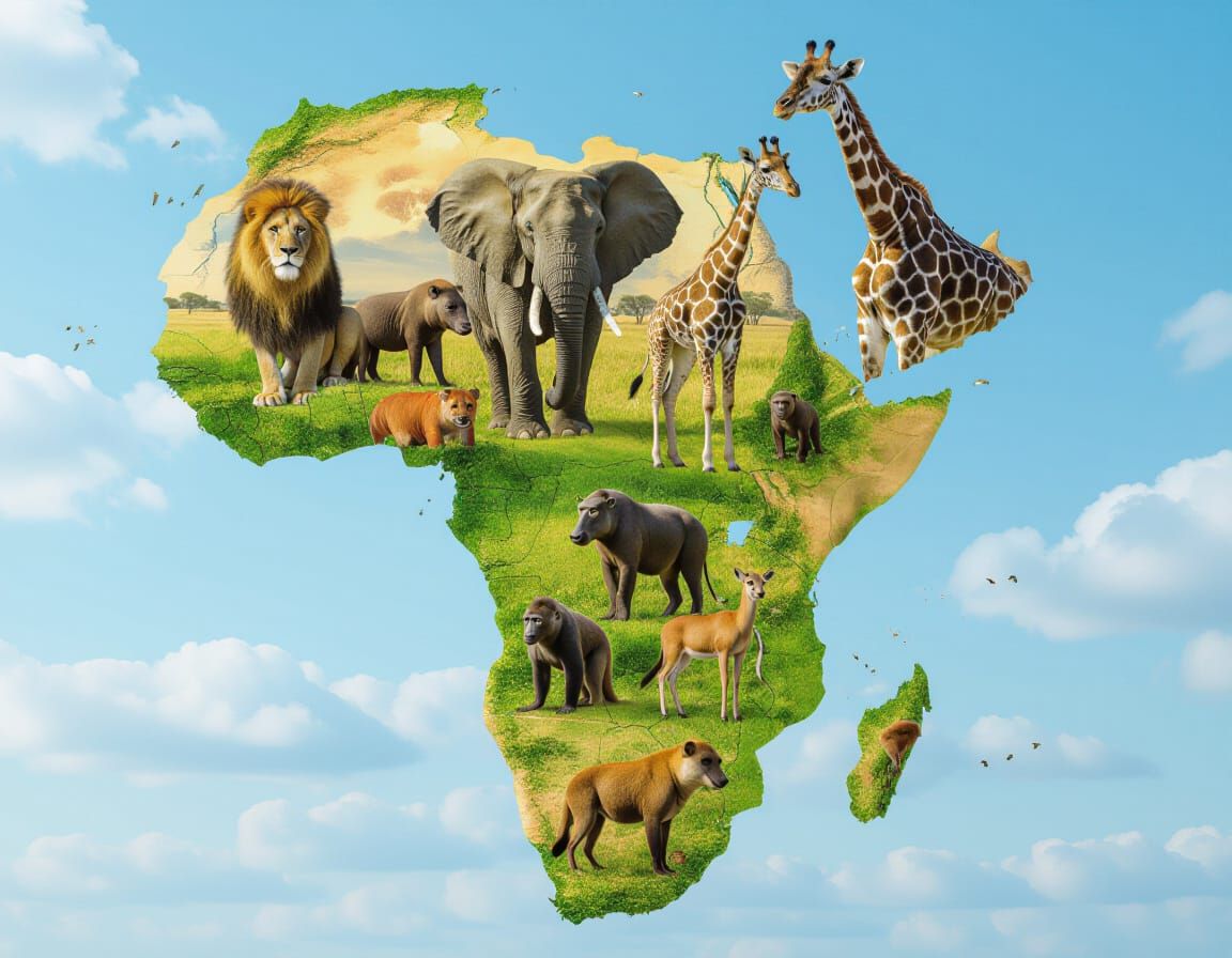 Africa's Wildlife Mosaic: Realistic Photo