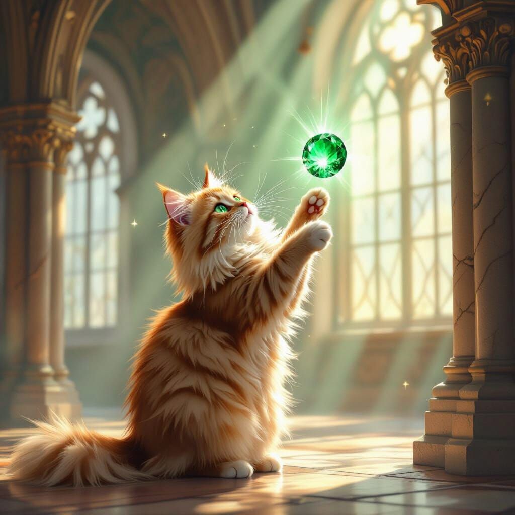 Ginger Cat Reaches for Gem in Grand Castle