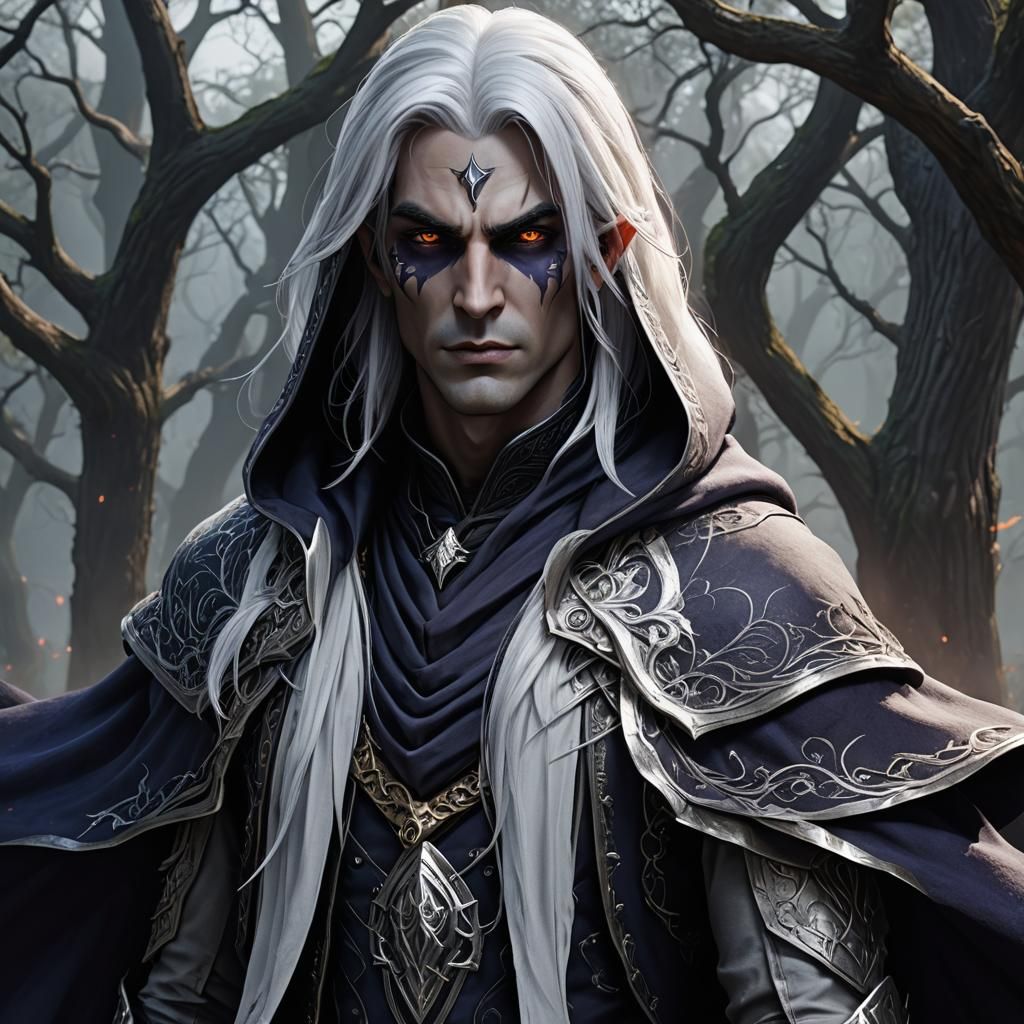 Drow Warlock with Silver Eyes, Digital Art