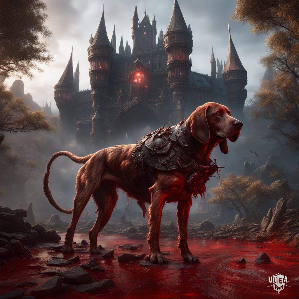 Detailed Bloodhound Matte Painting in Deep Color