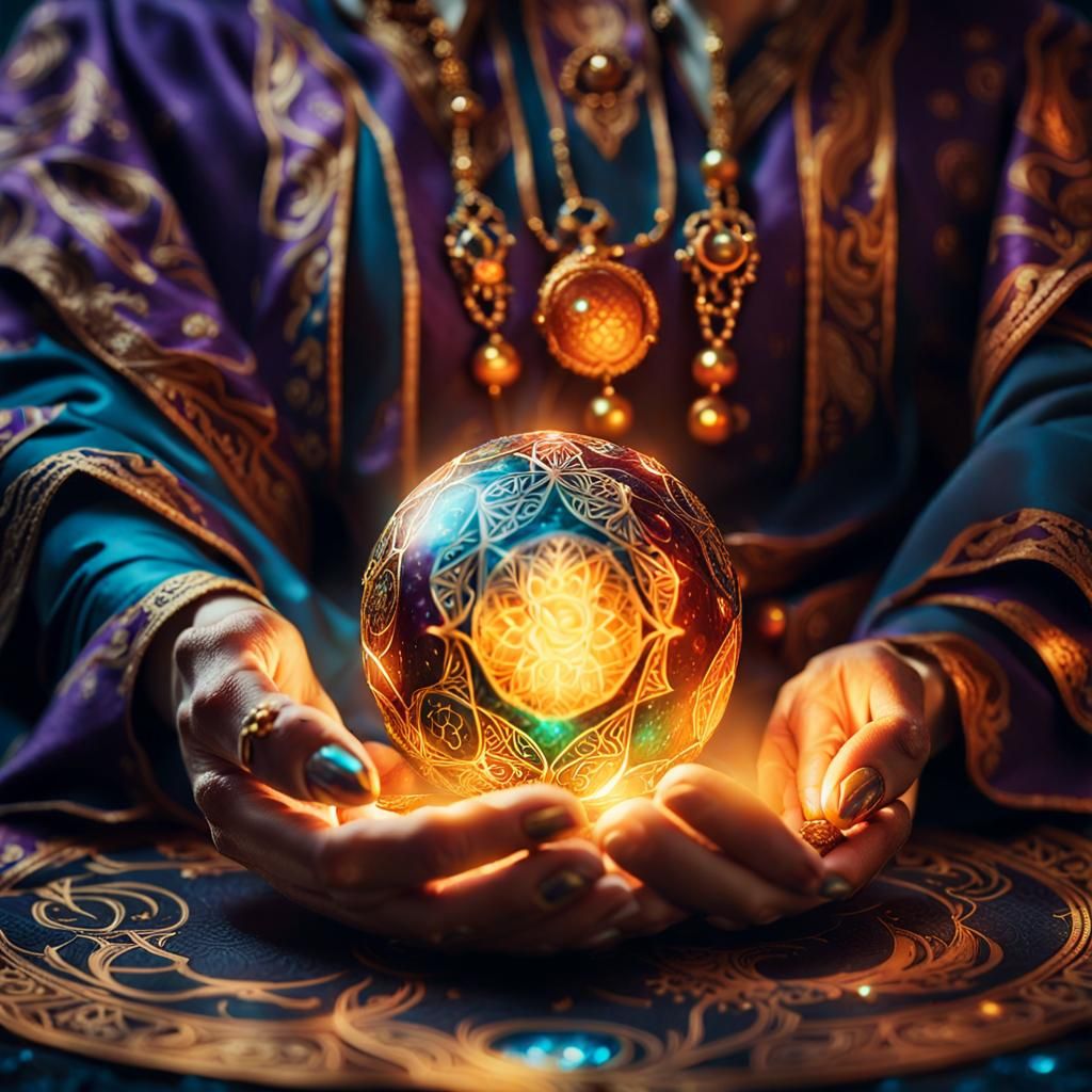 Sorceress with Time Orb in Mystical Realism Style